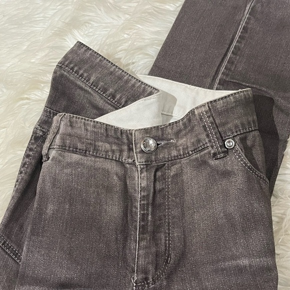 Chico's Platinum Denim Ultimate Fit Rhinestone Embellished Mom Jeans Brown Gray - Picture 1 of 13